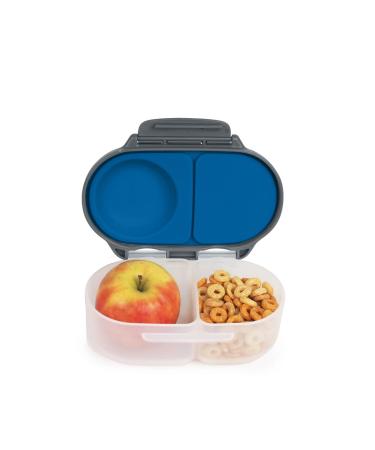 b.box - Food Storage Container with Two Sealed compartments and Silicone Material Reusable Snack Box for Kids with Open or Close Clip (Blue Slate)