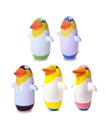 Eeneme 5 pieces inflatable penguin tumbler for children 22cm cartoon animal blow up tumbler children party game toys (random color)