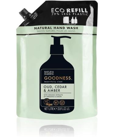 Baylis & Harding Goodness Oud Cedar & Amber Hand Wash 1 Litre Pouch Refill (Pack of 4) - Vegan Friendly 1 l (Pack of 4) Oud Cedar & Amber Refill - Buy Online on SooperMarket.com