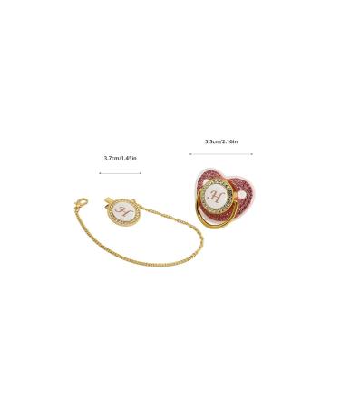 Personalized Rhinestone Baby Pacifier Clip Set - Letter H | Curved Design Silicone Soother for Milk Feeding - Buy Online on SooperMarket.com