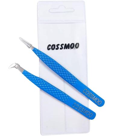 2 Pieces Diamond Grip Eyelash Tweezers Professional Set- COSSMOO Straight And Angled Curved L-Shape Volume Tweezers For Lashes Extension Pointed Individual Application Tweezers For False Lash - Buy Online on SooperMarket.com