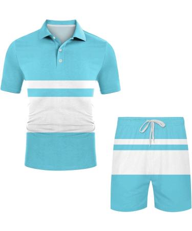BEUU Men's Summer Casual Sports Set | Short Sleeve Polo Shirt & Shorts | Sky Blue XL - Buy Online on SooperMarket.com
