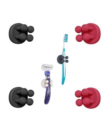 Tecbull Funny Hooks toothbrush holder razor holder shower razor bracket without drilling toothbrush bracket Self -adhesive clamping holder for toothbrushes (4x black/raspberry red + 4x replacement adhesive pad) 2x black + 2x raspberry