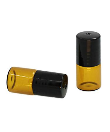 JIHUOO 25pcs Brown Essential Oil Roller Glass Bottles Refillable Travel Bottle Vial Container 2 ML 2ml