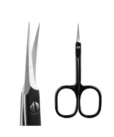 Professional Cuticle Scissors Extra Fine for Women and Men Upgraded Curved Precise Pointed Tip Grooming Scissors for Trimming Eyebrow Eyelash Trim Nail and Dry Skin (Black)