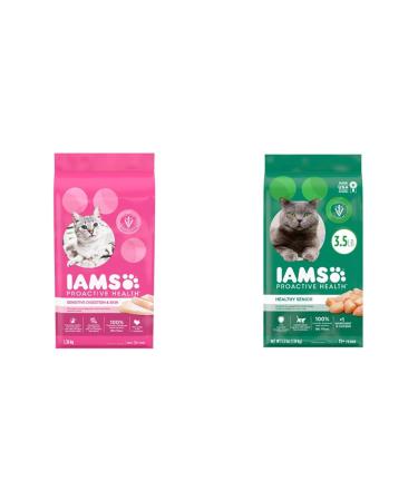 IAMS Proactive Health Dry Cat Food Adult - Sensitive Digestion & Skin with Turkey + Healthy Senior Dry Cat Food Chicken