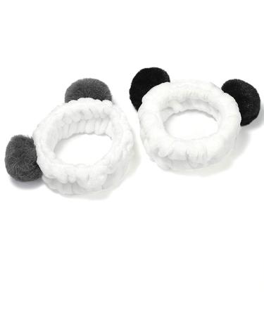 2PCs hair band women girl nice panda ear headband make -up shower head hair band (black ear and gray ear) black ear and gray ear