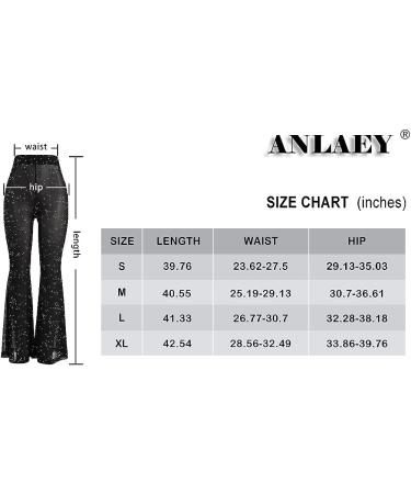 Anlaey Rave Mesh Sheer Dance Pants - Sequin Flared Bell Bottom - High Waist Clubwear for Women (Black, Small) - Buy Online on SooperMarket.com