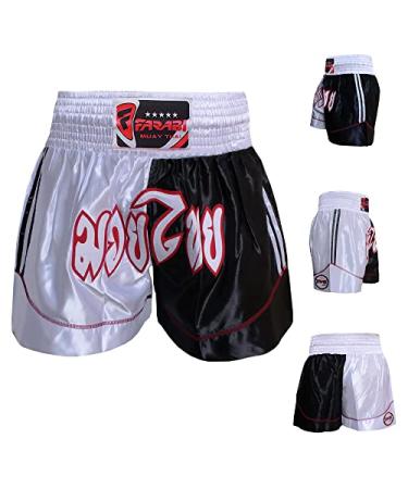 Farabi Sports Muay Thai Shorts Kickboxing Shorts MMA Boxing Training Shorts White/Black X-Large Short