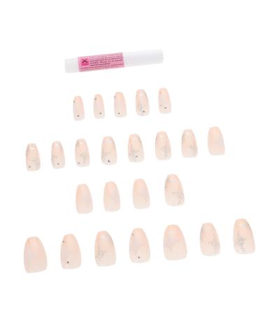 FOYTOKI 1 Set Nail Patch Manicure Fake Nails Nail Decorations for Nail Art Diy Nail Accessory Fake Nail Tip Long Fake Nails Fake Nails with Glue French Decor Plastic Girl Pink Sticker X4