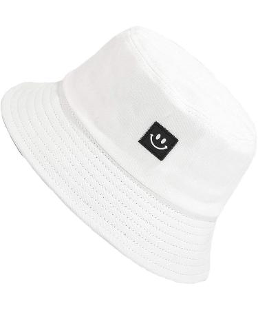 MaxNova Reversible Bucket Hats 2 Pack - Women's Sun Beach Hat with Flower Embroidery - White/Black Smiley Face Design - Buy Online on SooperMarket.com