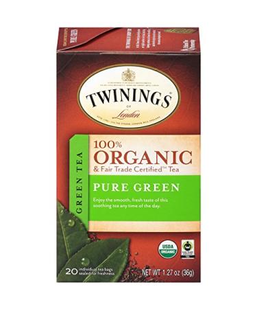 Twinings of London Organic and Fair Trade Certified Pure Green Tea Bags, 20 Count (Pack of 6) Organic and Fair Trade Certified Pure Green 20 Count (Pack of 6)
