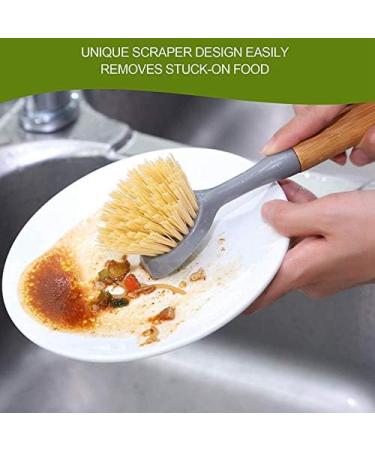 Garta 4 Pieces Long Handle Dish Brush Wooden Dish Brush with Bamboo Handle Bristles Dish Scrubber with Built-in Scraper - Buy Online on SooperMarket.com