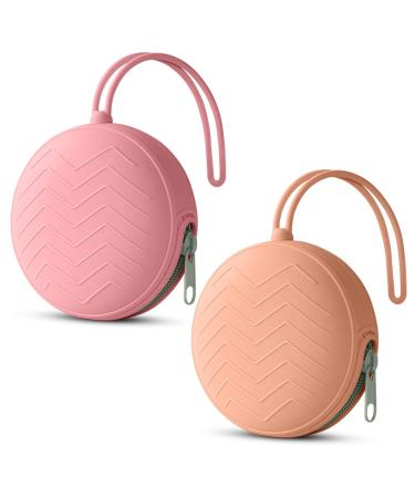 Aolso silicone baby pacifier box 2PCs storage pacifier holder case bpa-free pacifier bag portable pacifier storage box waterproof pacifier box girls & boy (pink/bean paste)