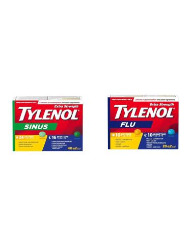 TYLENOL Sinus Extra Strength and Extra Strength Flu eZ Tabs Combo Pack | Relieves Sinus Flu Symptoms Day and Night 60 Count