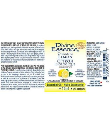 Divine Essence-Organic-lemon Citron Essential Oil-100% pure & natural-15ml ECOCERT NPN:80047526 - Buy Online on SooperMarket.com