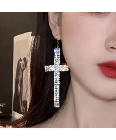 wekicici Wekicici Rhinestone Cross Earrings Fashion Tassel Drop Earrings Crystal Drop Cross Hoop Earrings Fashion Earrings Accessories for Women silver