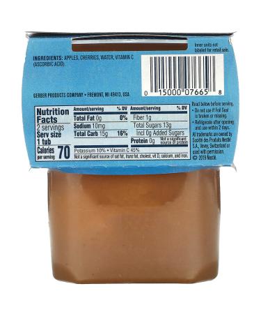 Gerber Apple Cherry 2nd Foods - 2 Pack (4 oz each) | Baby Food Puree - Buy Online on SooperMarket.com