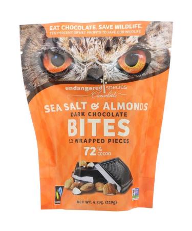 Endangered Species Chocolate Dark Chocolate Bites Sea Salt & Almonds 72% Cocoa 12 Wrapped Pieces 4.2 oz (119 g)