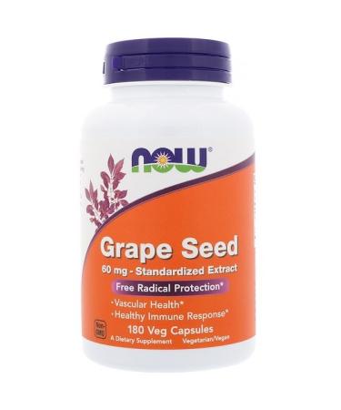 Now Foods Grape Seed Standardized Extract 60 mg 180 Veg Capsules
