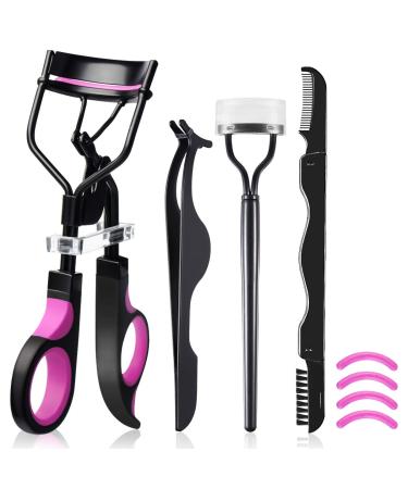 Eyelash Curler   HOCOSY 4 in 1 Eyelash Curlers Kit for Women Includes Lash Curler  Eyelash Brush  Eyelash Extension Tweezers  Eyebrow Brush and Comb  Silicone Refill Pads for Natural Eyelashes