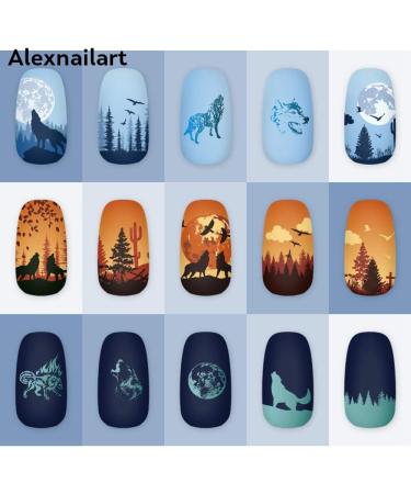 Natural Forest Wildlife Nail Art Stamping Plate - Wolf Moon Eagle Branch Design | Nail Design Manicure Print DIY Transfer Tools NA032 - Buy Online on SooperMarket.com