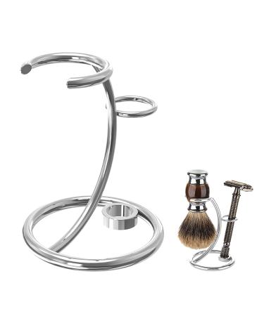 Linkidea Shaver Kit Storage Stand Stainless Steel Holder for Safety Razor and Shaving Brush Hold Shaving Kit Stand Fit to Shower Room Bathroom Compatible with Manual Razor (Silver)