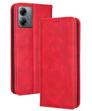 RankOne Flip Leather Case Cover for Motorola Moto G14 (6.5" Inches) Red Motorola Moto G14 Red