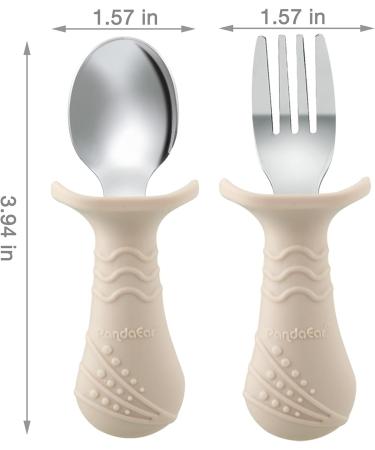 Pandaear 6-Piece Children's Cutlery Set | BPA-Free Silicone & Stainless Steel Baby Fork & Spoon | Anti-Choke Design | Ideal for 1-Year-Olds | Light Brown - Buy Online on SooperMarket.com
