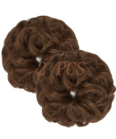 Messy Bun Hair Piece Scrunchies Extension Curly Wavy Updo Hairpieces Synthetic Chignon Ponytail Hair Accessories for Women Girls (Light Auburn) 2 PCS 15# Light Auburn