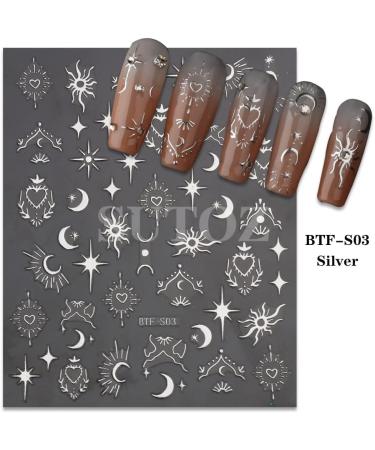 Diduikalor Sun Star Nail Stickers - 3D Self-Adhesive Heart Decals for Manicure Decor - Rose Gold Silver Design - Pack of 3 Sheets - Buy Online on SooperMarket.com