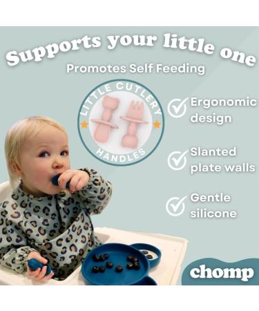 Suction Plate Baby Cutlery Set Chomp - Includes Baby Toothbrush, Weaning Set, Spoon, Fork, Suction Bowls - Rose Pink | Dishwasher Safe - Buy Online on SooperMarket.com