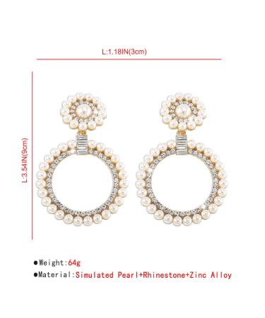 Chargances Boho Baroque Round Pearl Hoop Dangle Earrings with Crystal Accents - Gold | Fashion Stud Earrings for Women and Girls - Buy Online on SooperMarket.com