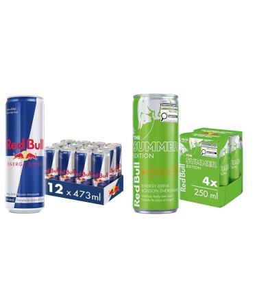 Red Bull Energy Drink 473 ml (12 Pack) & Energy Drink Curuba-Elderflower 250ml (4 pack)