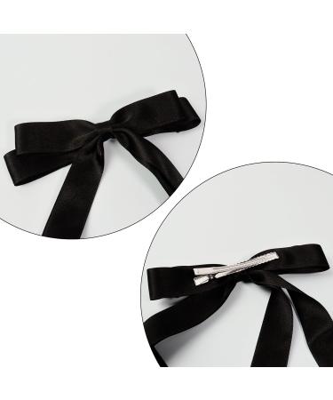 2 Pack Hair Bows for Women Black Bow Hair Clips French Barrette with Long Silky Satin Hair Ribbons for Women Girls(Black) - Buy Online on SooperMarket.com