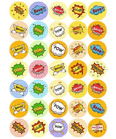 Goggly 35 x Pre Cut Superhero Sound Effects Cake Cupcake Toppers/Decorations Edible Wafer Paper