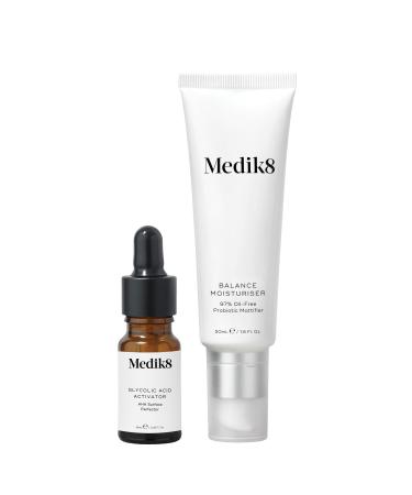 Medik8 Balance Moisturiser & Glycolic Acid Activator - 97% Oil-Free Probiotic Mattifier with AHA Surface Perfector - 50ml & 10ml