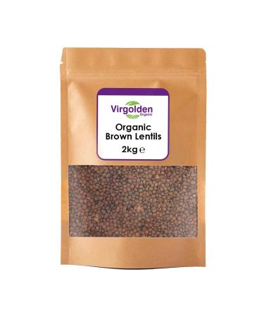 Organic Brown Lentils 2kg by Virgolden Organic - High Protein Raw Vegan GMO-Free - Perfect for Soups Salads Soups Curries - Nutritious and Flavorful