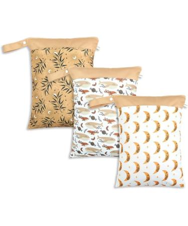 Muslong 3 pieces of diaper bag Wetbag reusable cloth diapers nast pockets for on the go diaper bag Wetbag diaper bags for babies diapers dirty clothing and other accessories (sheet & moon)