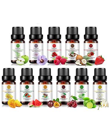 Fruit Essential Oil Top 11 Set - Strawberry Coconut Raspberry Mango White Musk Apple Freesia Lime Cherry Passion Watermelon 11-pack