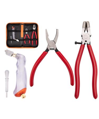 3PCS Heavy Duty Glass Running Pliers and Breaker Grozer Pliers Oil Feed Glass Cutter Set with Rubber Tips Stained Glass Cutting Tool Kit for Key Fob Hardware Install and Stained Glass Work