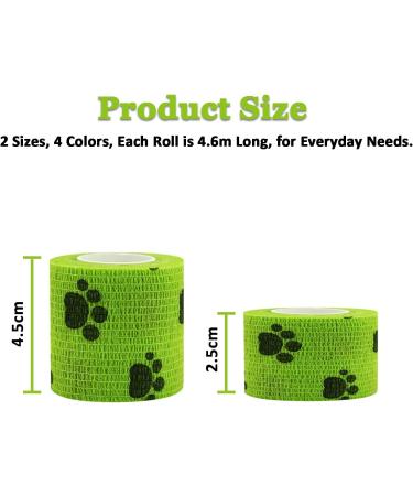 Dog Vet Wrap: 8 Rolls Self Adhesive Bandages for Paws - Breathable & Stretchable Fabric for Sprains & Swelling in 4 Colors with Paw Pattern - Buy Online on SooperMarket.com