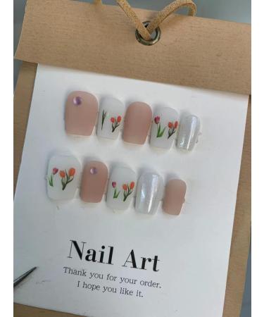 Handmade Wearing Nail Spring Tulip Fresh Scrub Nail Enhancement Removable and Reusable False Nails (Color : A Size : L) 1 count (Pack of 1) A - Buy Online on SooperMarket.com