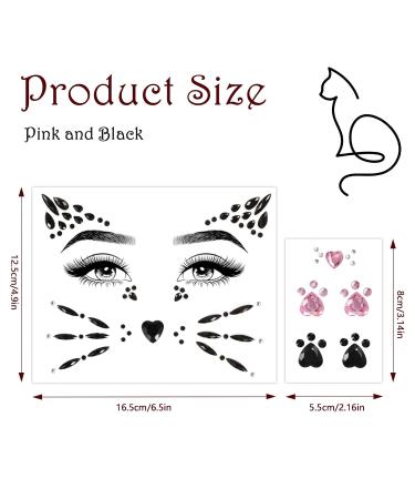 Cat Face Gems & Rhinestones for Women & Kids | Stick-On Whiskers & Body Gems | Perfect for Rave & Halloween Makeup - 4 Sheets - Buy Online on SooperMarket.com