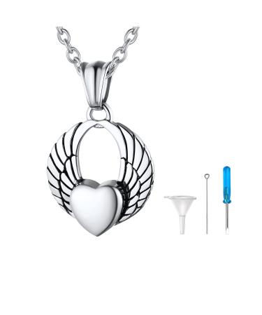 U7 women creamation urn necklace for ash cycle of life/Celtic knot/dog feet/wings/crucifix/cylinder urn chain stainless steel pendant chain fire burial jewelry for men wing silver not adaptable