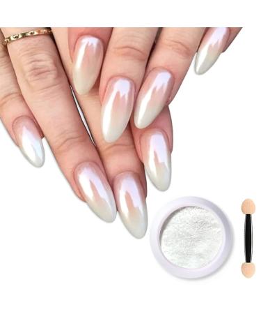 White Pearl Chrome Nail Powder  Iridescent Mirror Effect Chrome Powder Aurora Metallic Holographic Nail Powder  Shell Powder Glitter Nail Art Pigment DIY Manicure Powder for Nails