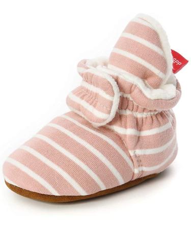 TMEOG Baby Booties Slippers Infant Boots Newborn First Walking Shoes Baby Winter Sock Crib Shoes for Boys Girls 0-18Months 6-12 Months D Pink Striped