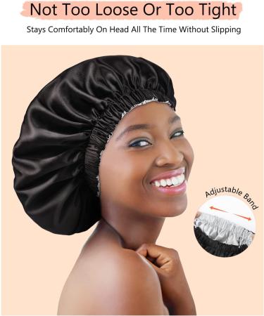 Mikimini X-Large Satin Bonnet for Sleeping - Black+Silver Reversible Double Layer Hair Cap - Soft Stretchy Hair Care Bonnet for Women - Buy Online on SooperMarket.com