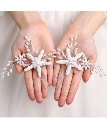 Silver Pearl Starfish Wedding Hair Pins - Bridal Hair Accessories (2 PCS) - Buy Online on SooperMarket.com