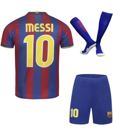 Praiselight Barcelona Limited Messi #10 Heim Football Children's Sign Shorts Socks Socken Sick Nostalgia Youth Sizes Blue / Red 26/152 (8-9 years)
